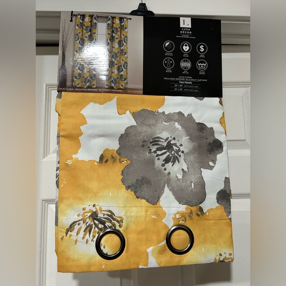 Lush Decor Other - Yellow and Gray Floral Blackout Curtains